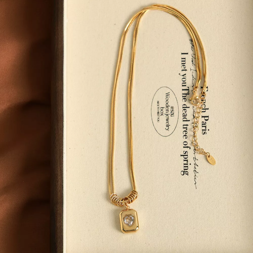 18K Gold-Plated Zircon Heart Necklace, image 4