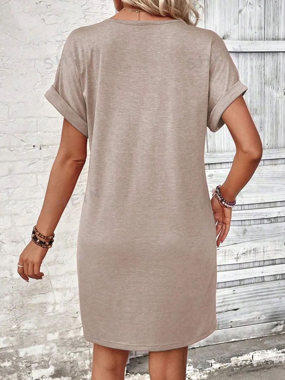 Quarter Button V-Neck Short Sleeve Dress, image 3