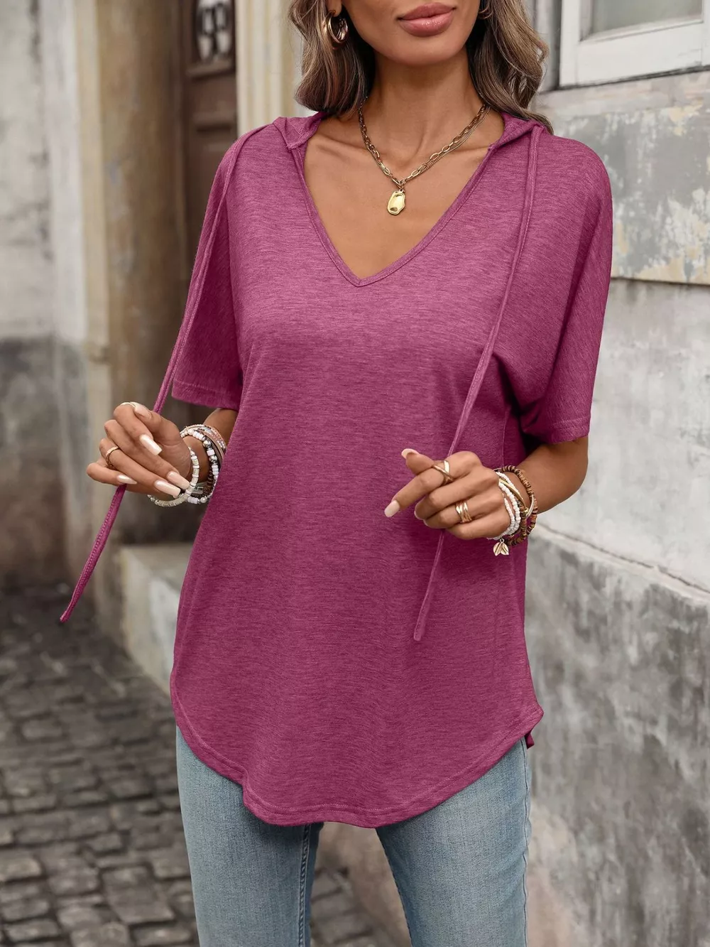 Casual Short Sleeve Hooded T-Shirt, image 4