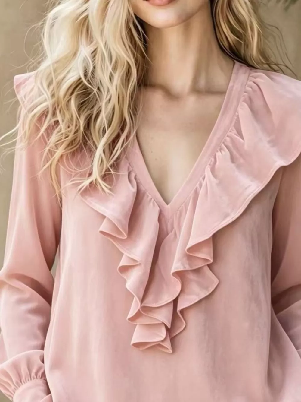 Full Size Velvet Ruffle V-Neck Blouse Plus Size, image 12