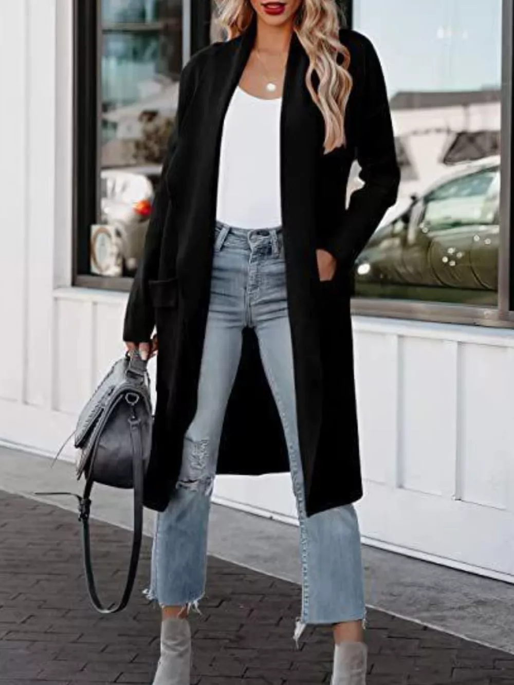 Open Front Dropped Shoulder Outerwear, image 8