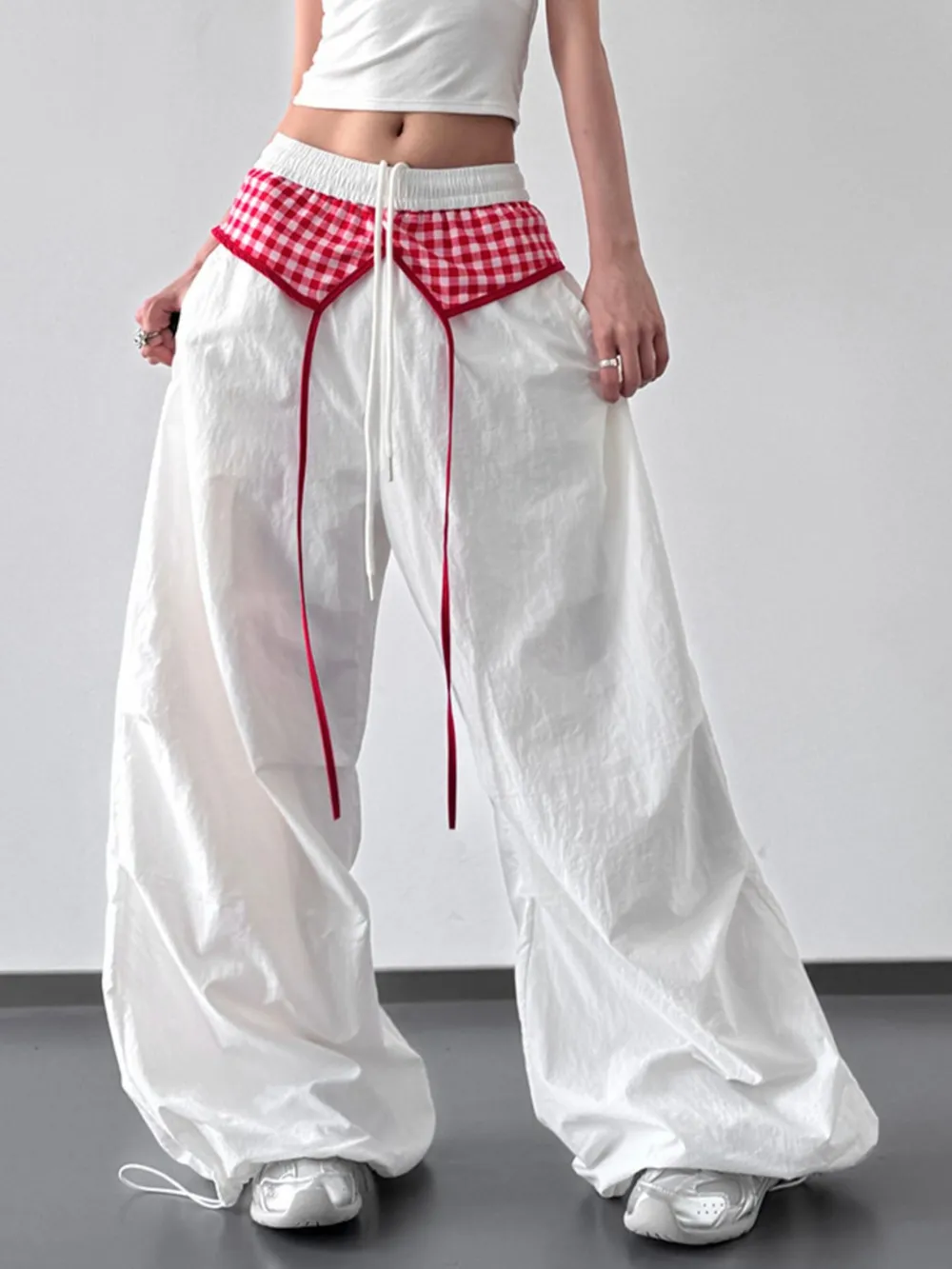 Wide Leg Pants with Checkered Detail, image 7