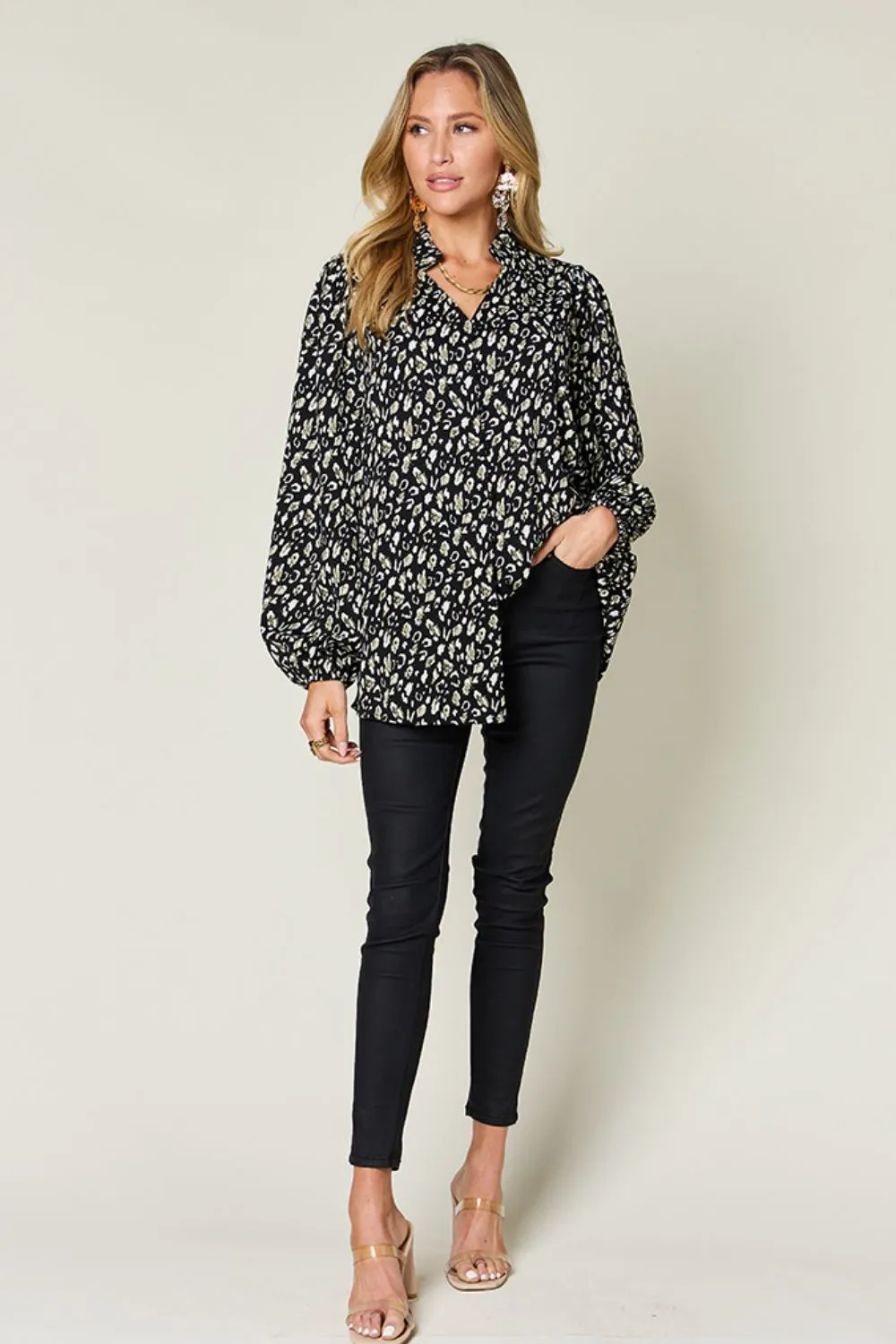 Full Size Leopard Long Sleeve Blouse, image 4