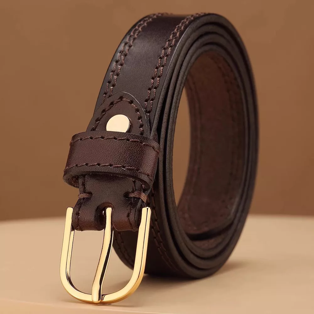 Classic Leather Belt with Golden Buckle, image 4