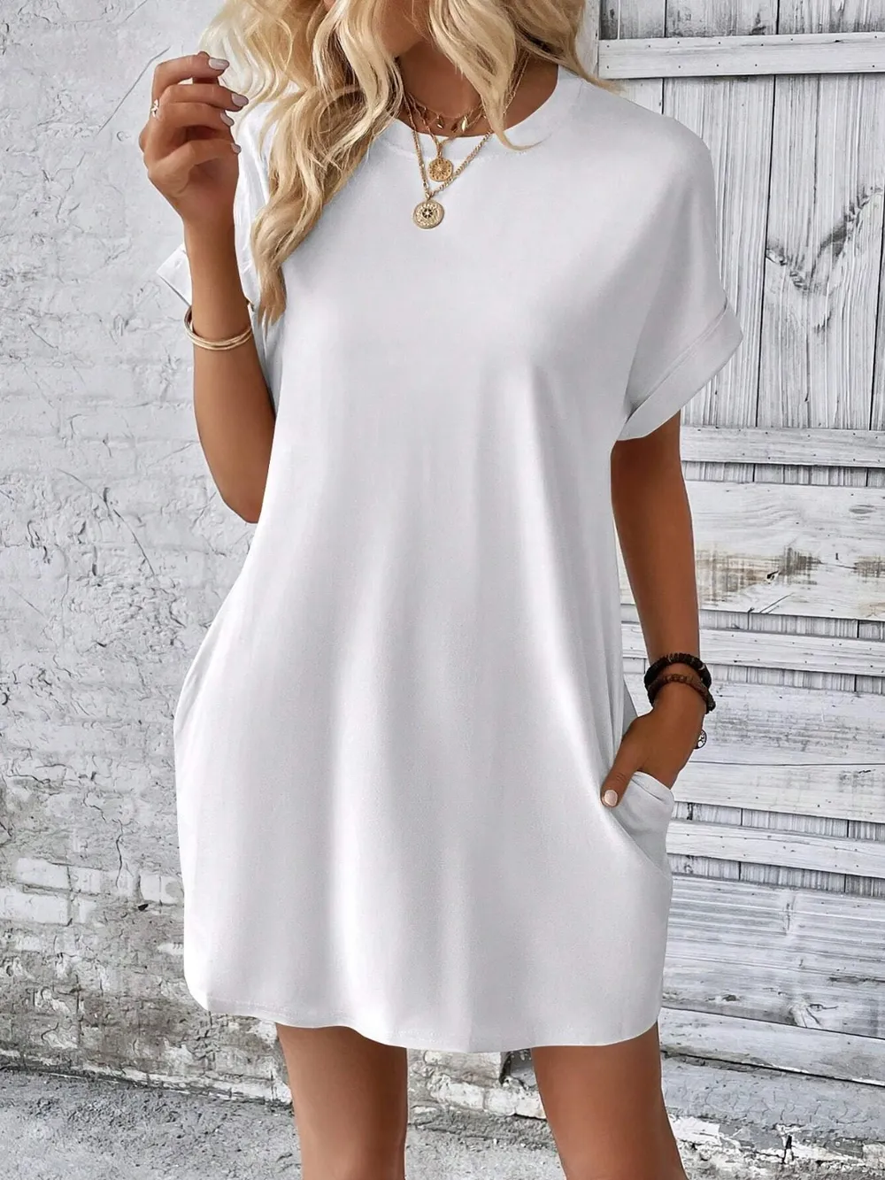 Round Neck Short Sleeve Mini Dress, image 3