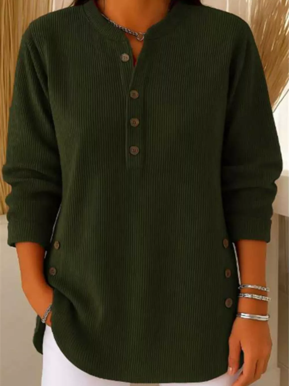 Full Size Button Detail Corduroy Top Plus Size, image 19