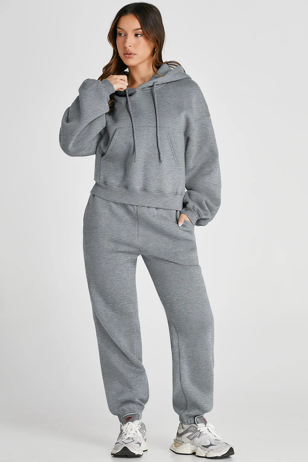 Dropped Shoulder Hooded Top and Pants Active Set, image 2