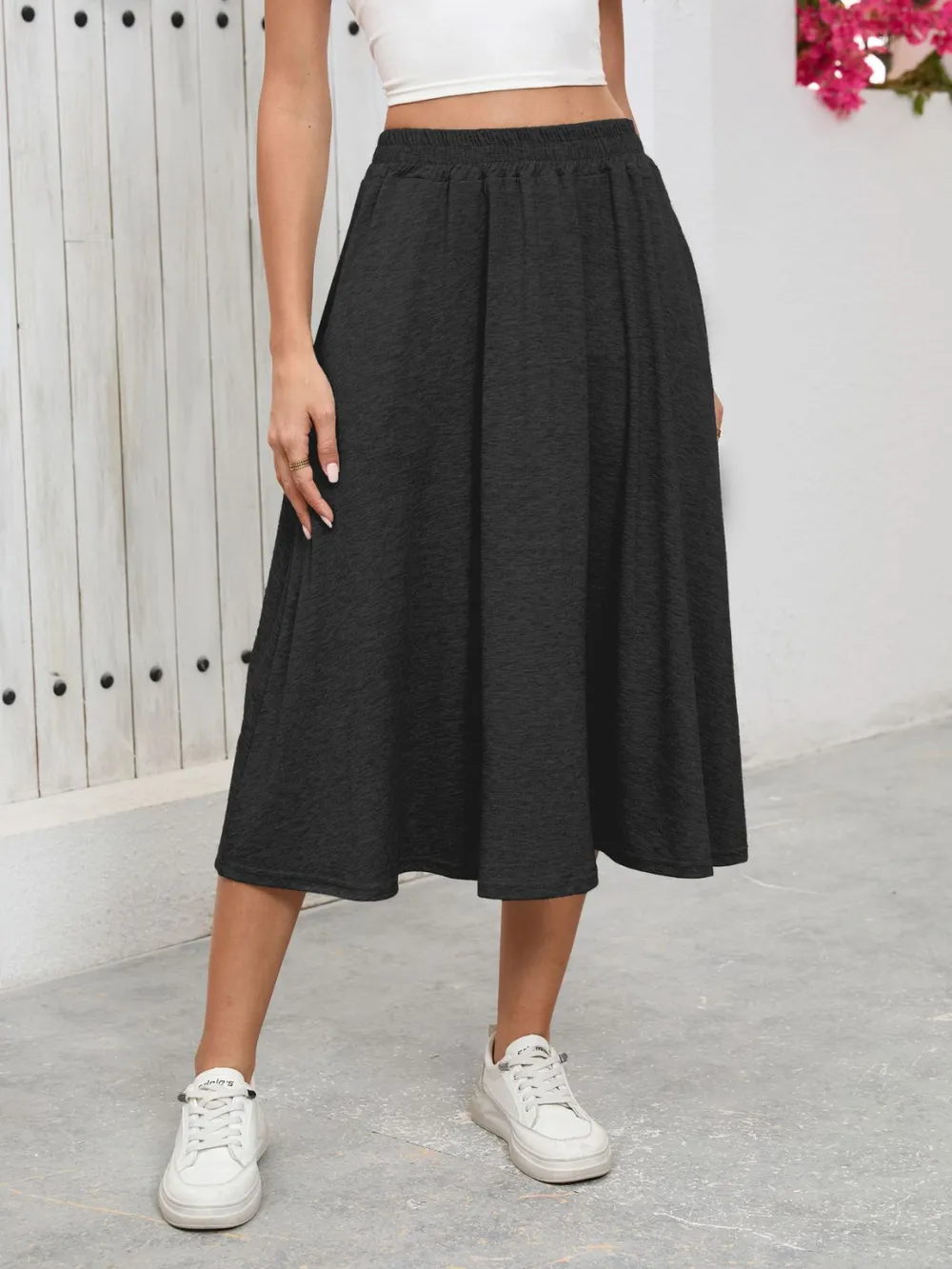 Elastic Waist Skirt With Pockets, image 2