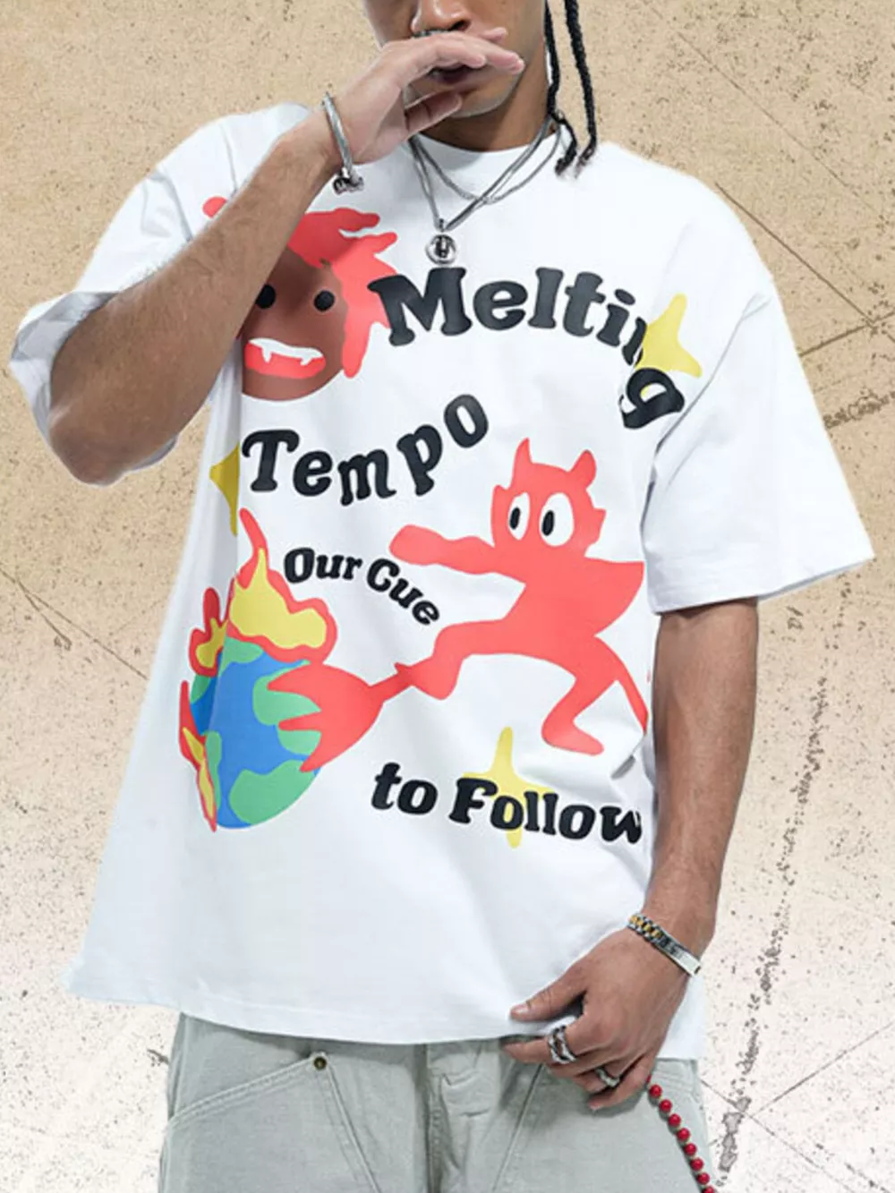 Men's Graphic Round Neck Oversized T-Shirt, image 4