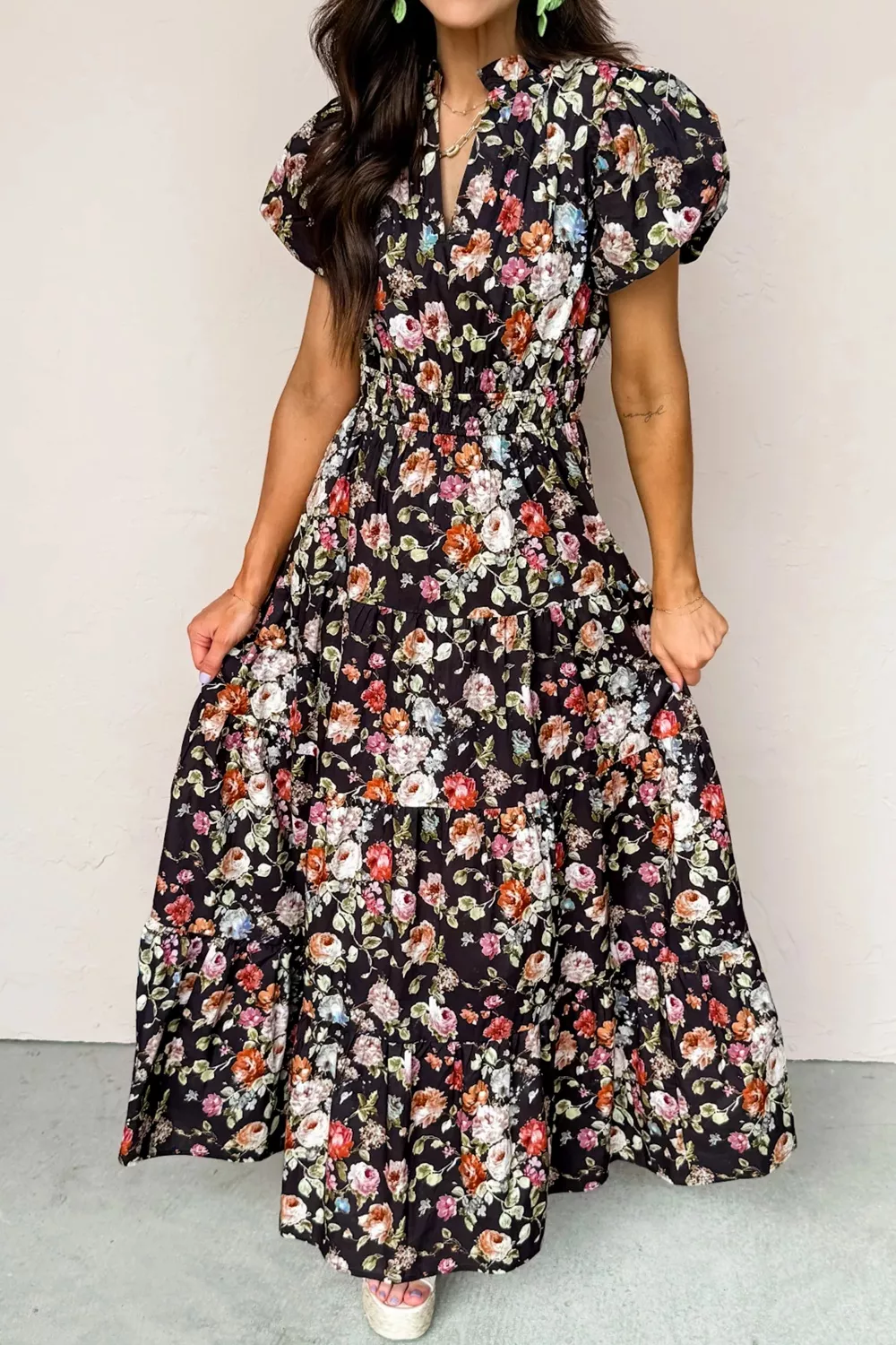 Floral Print Smocked Waist Maxi Dress, image 2