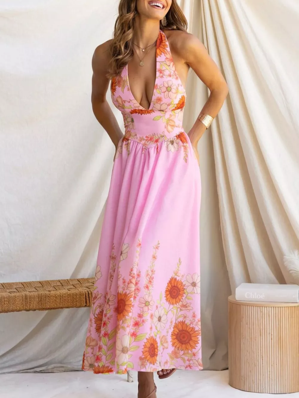 Floral Print Halter Neck Maxi Dress, image 13