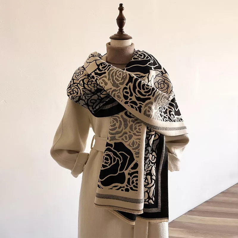 Rose Pattern Raw Hem Scarf, image 2