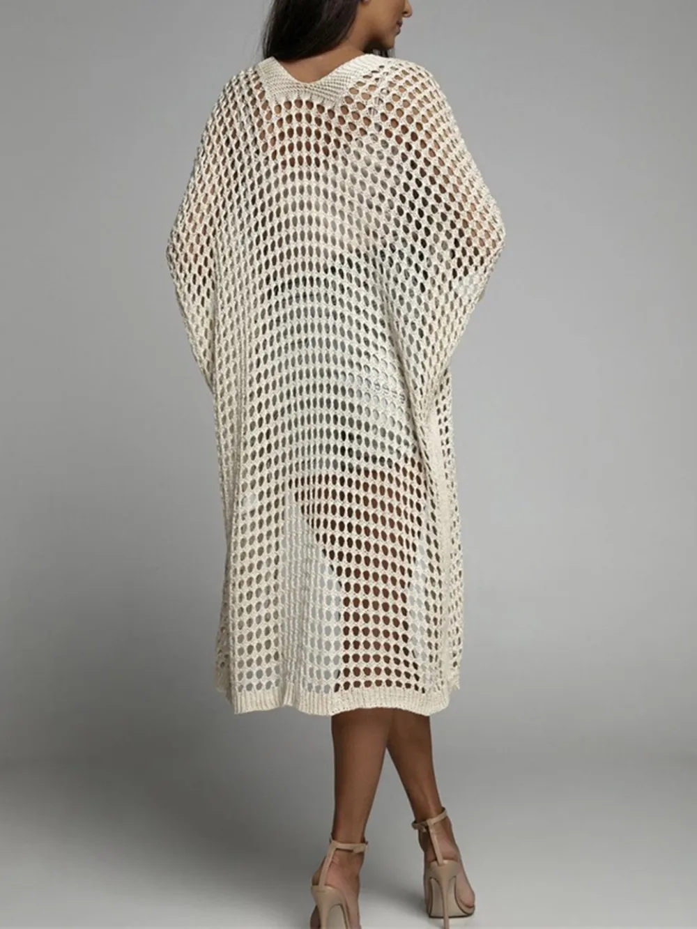 Openwork Open Front Three-Quarter Sleeve Cover Up, image 2