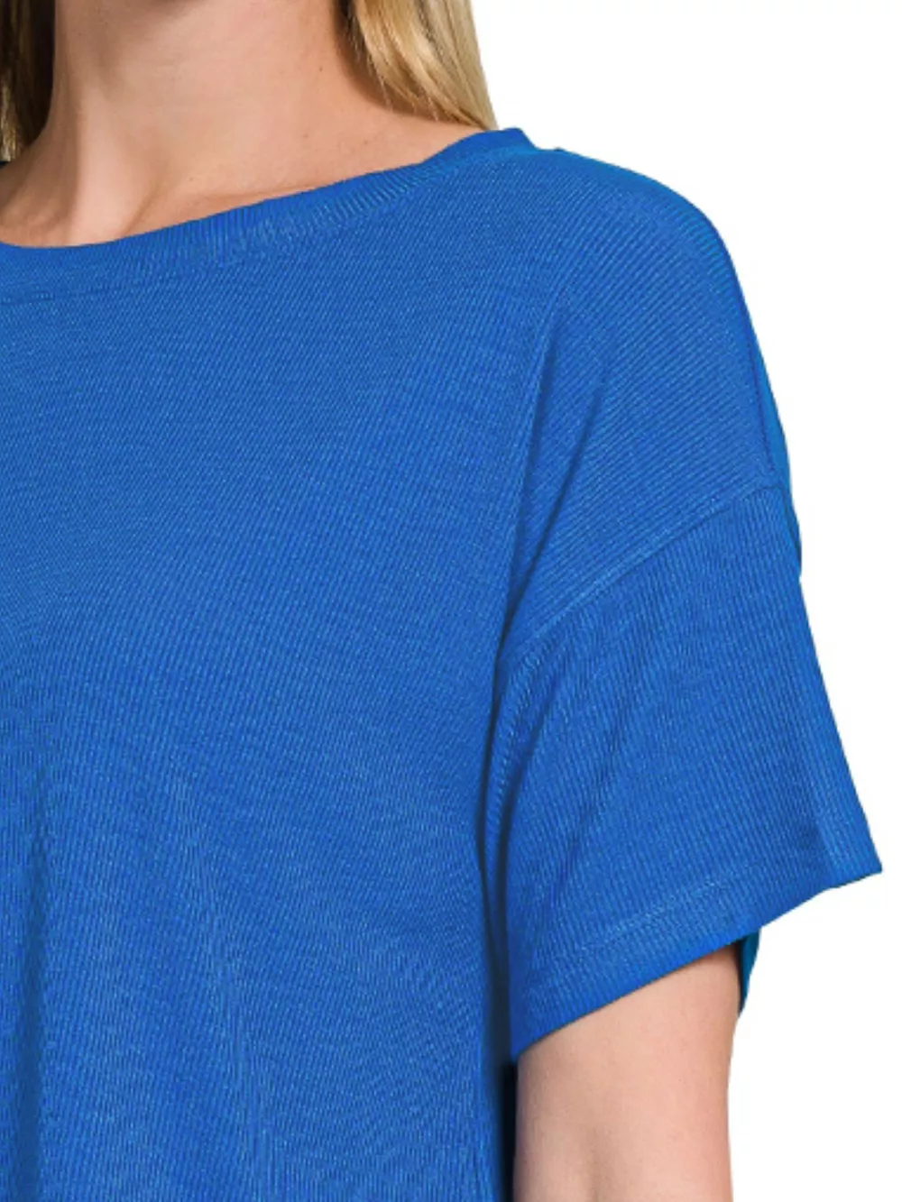 Ribbed Round-Neck Crop T-Shirt, image 2