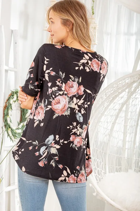 Full Size Crisscross Neck Floral Babydoll Top Plus Size, image 3