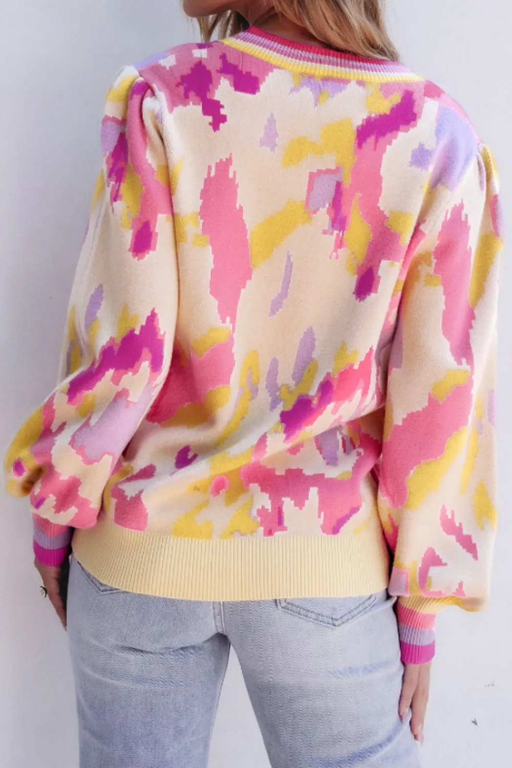 Contrast Round Neck Long Sleeve Sweater, image 2