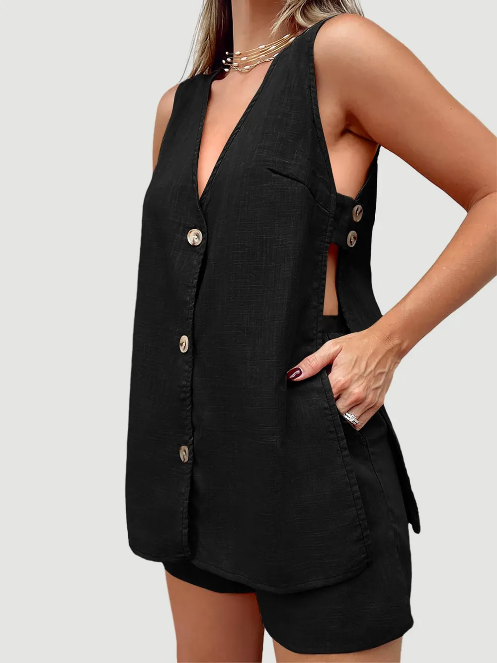 Full Size Button Up Top and Shorts Set, image 5