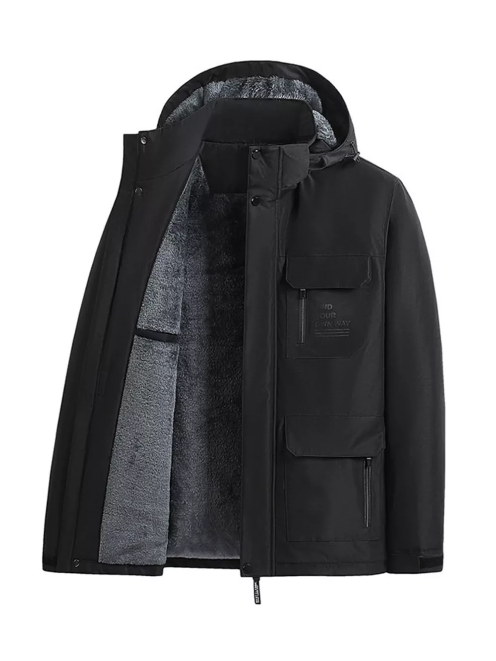 Men's Plus Size Warm Fleece Lined Hooded Winter Coat