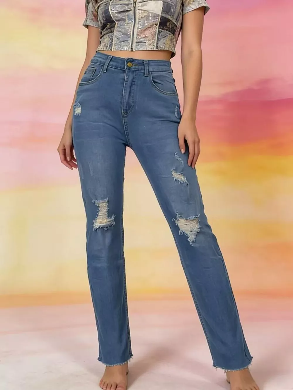 High-Waisted Distressed Jeans, image 10