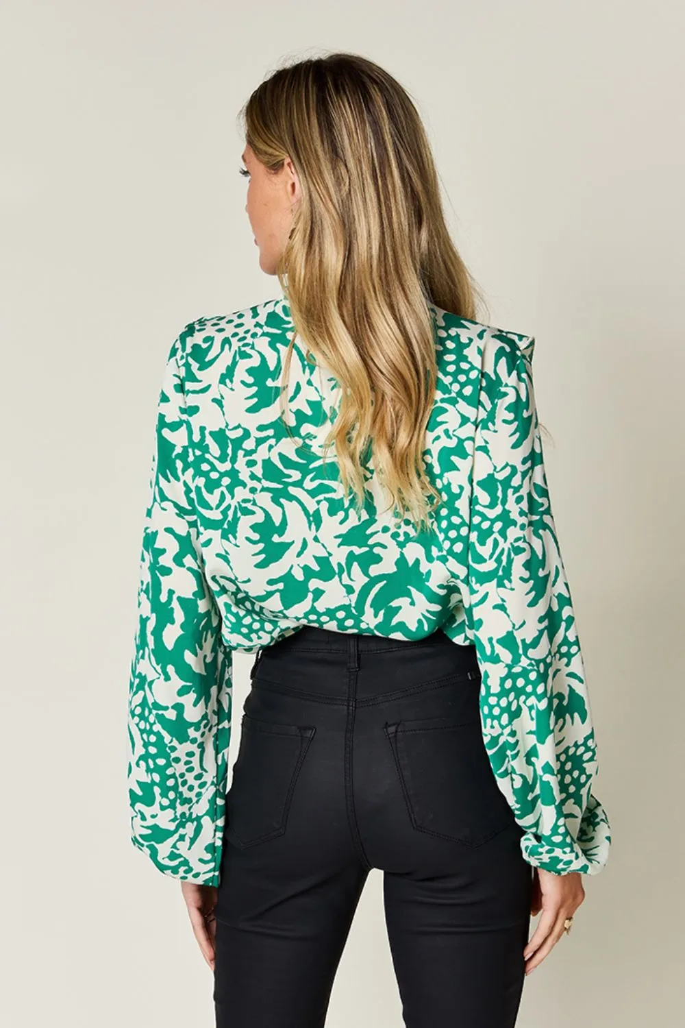 Full Size Printed Ruffle Trim Balloon Sleeve Shirt, image 16