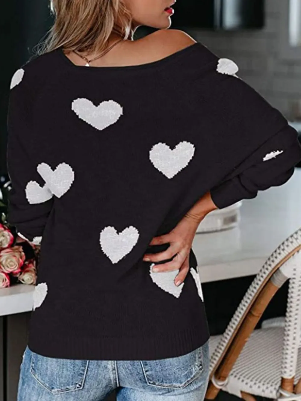 Heart Scoop Neck Long Sleeve Sweater, image 2