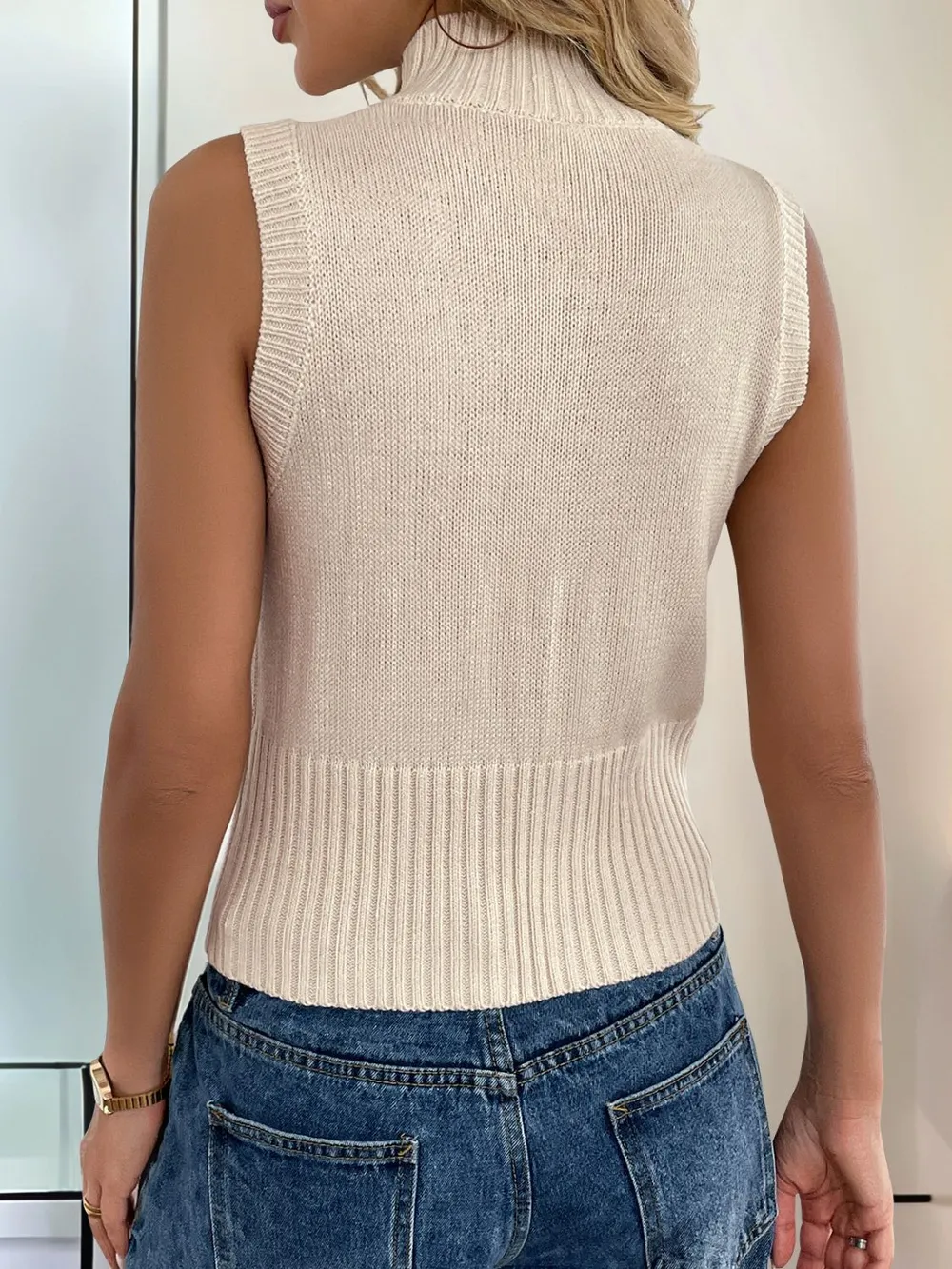 Zip Up Mock Neck Sweater Vest, image 2