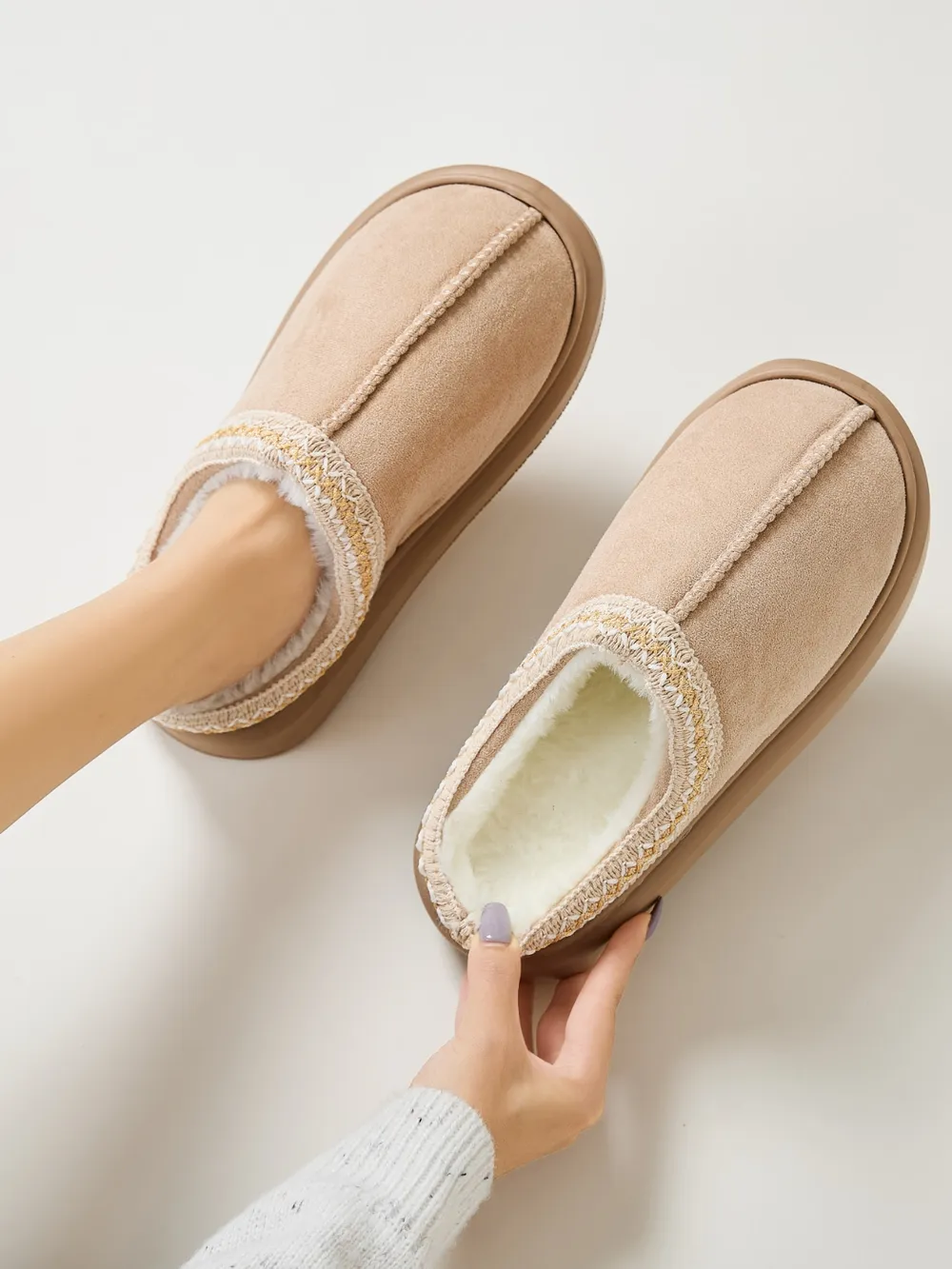 Faux Fur Suede Platform Slippers, image 4