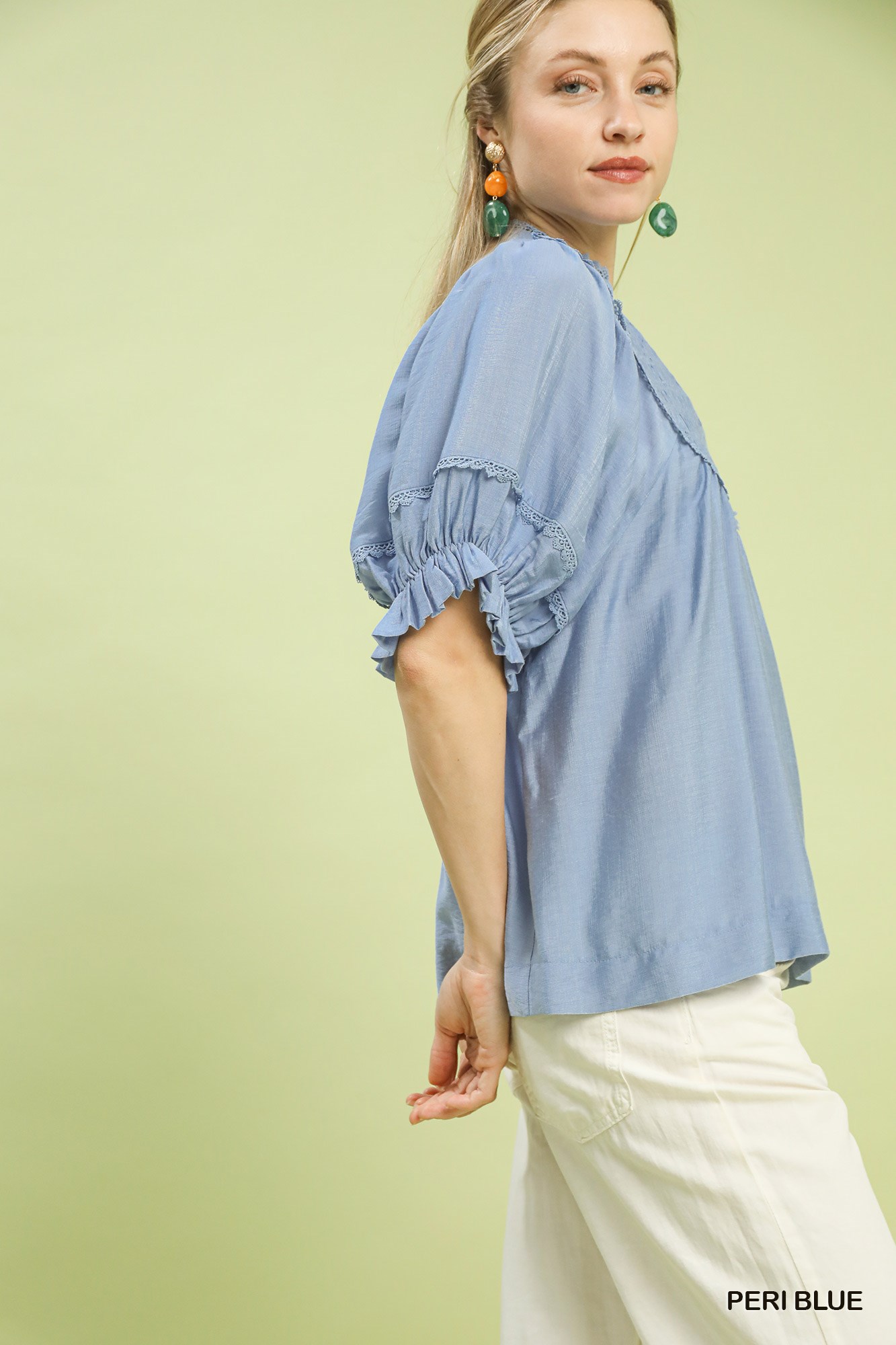 Smocked Yoke Blouse with Ruffle Sleeves, image 2