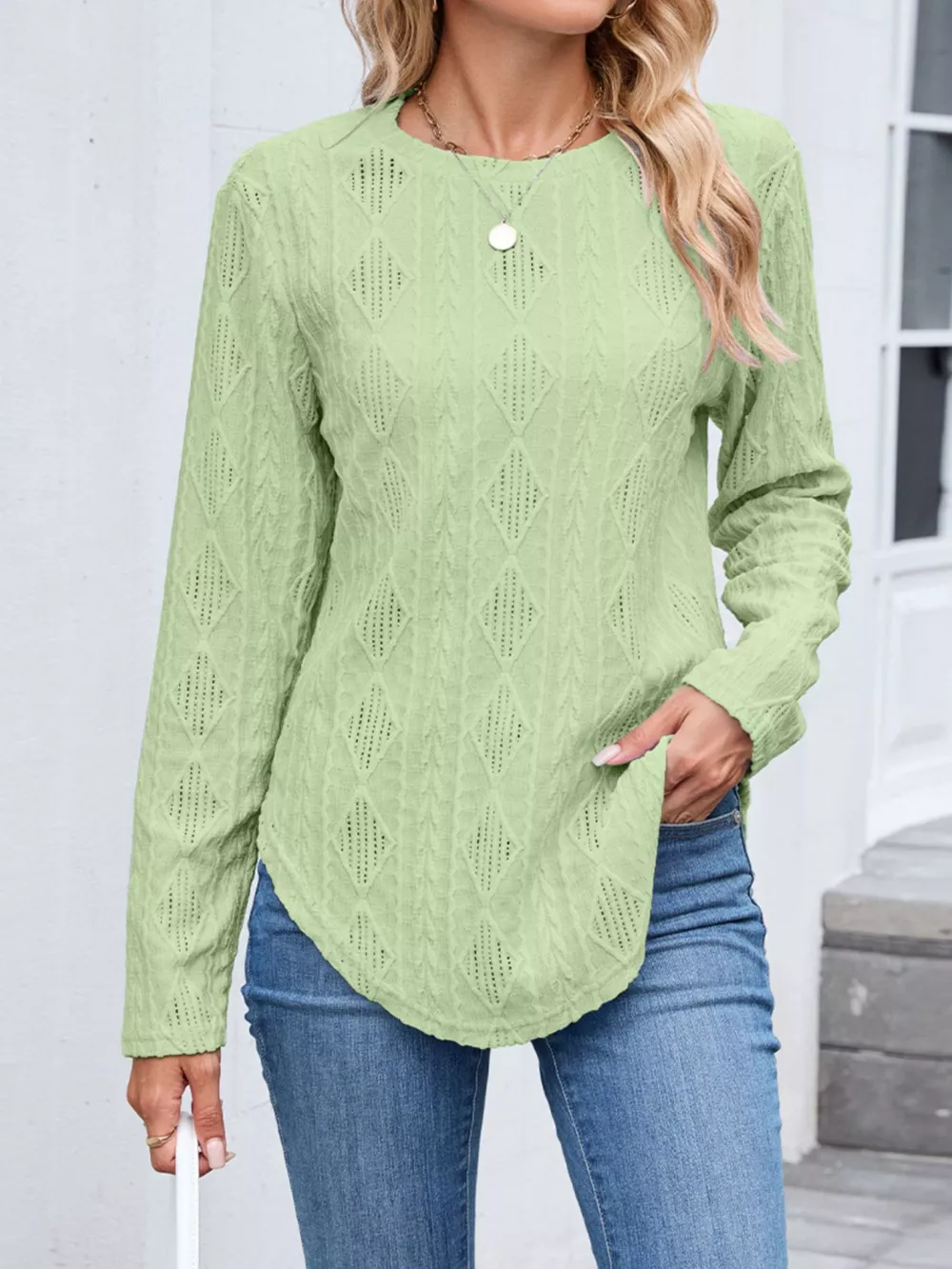 Openwork Textured Long Sleeve Top, image 13