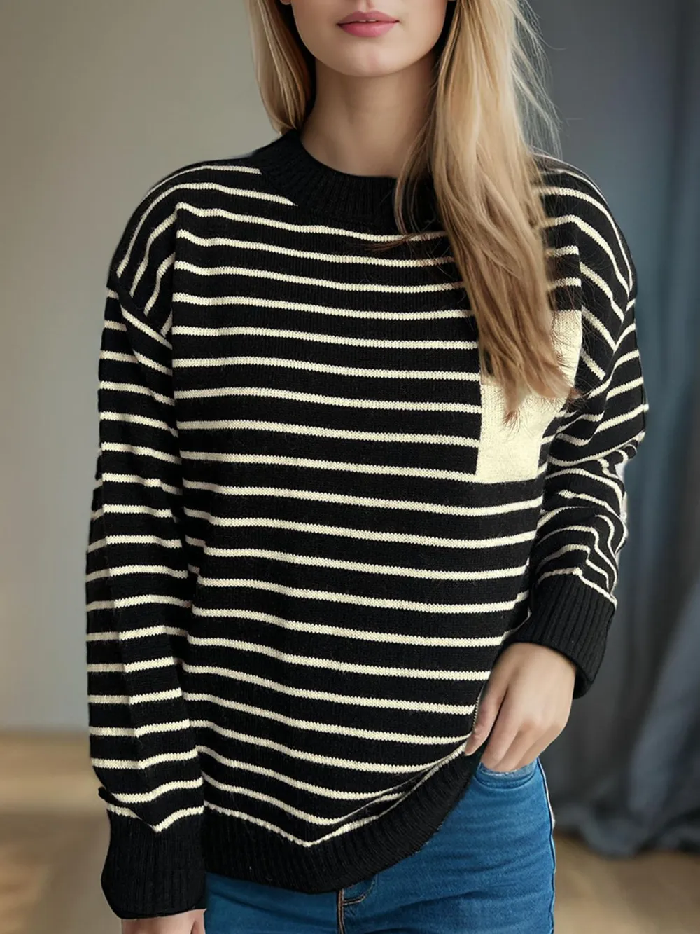 Striped Mock Neck Long Sleeve Sweater, image 9