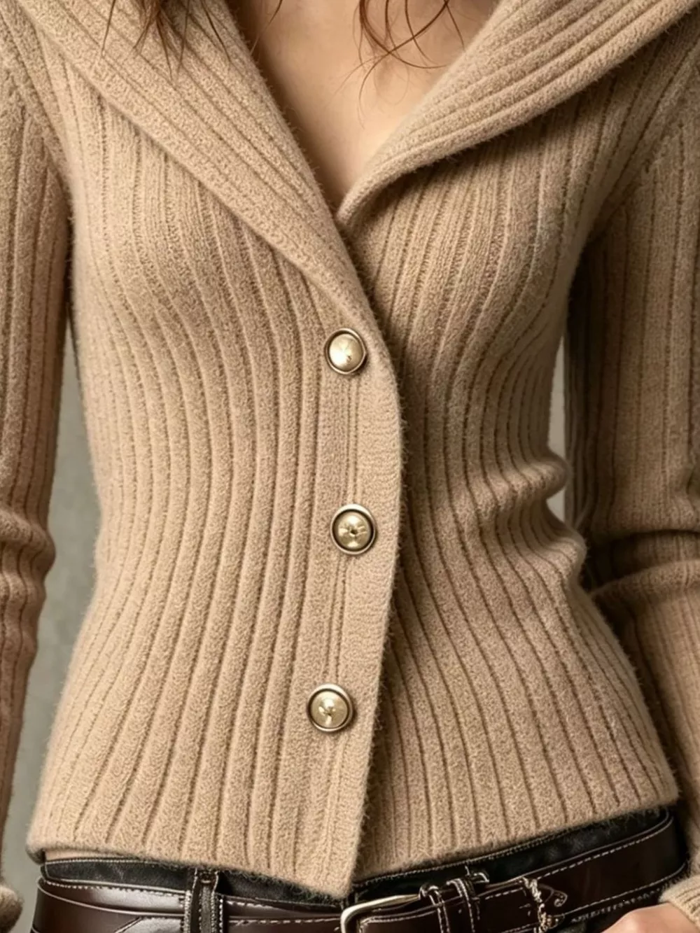 Full Size Ribbed Knit Button-Down Front Cardigan Plus Size, image 5