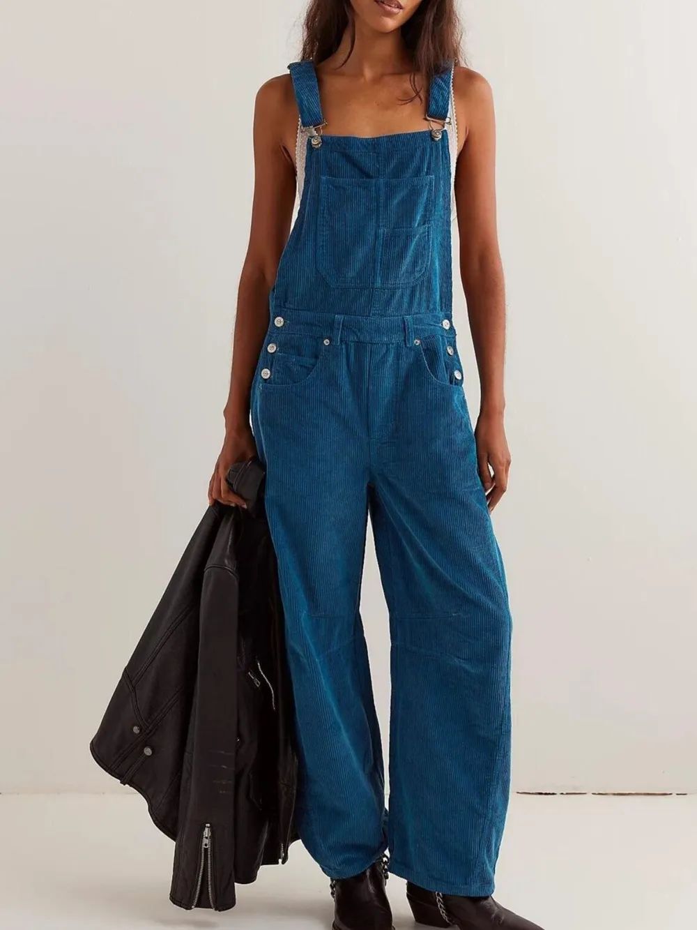 Corduroy Wide-Leg Overall with Adjustable Straps, image 2