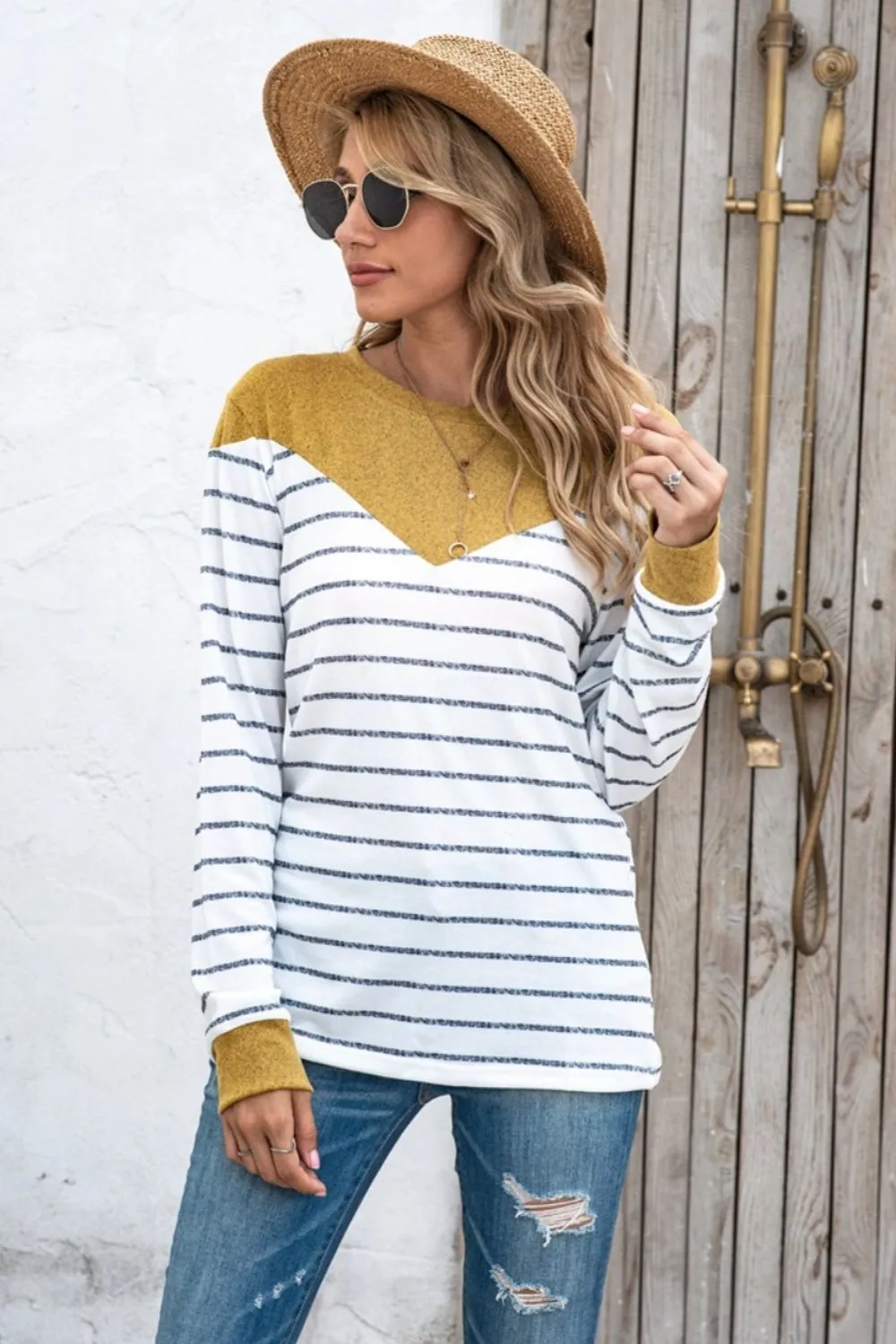 Striped Round Neck Long Sleeve T-Shirt, image 4