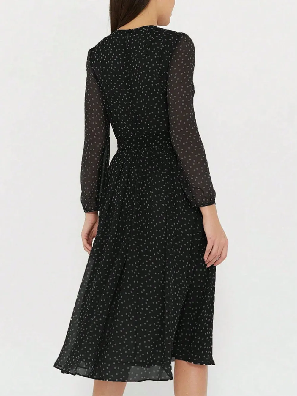 Polka Dot Long Sleeve Midi Dress, image 3