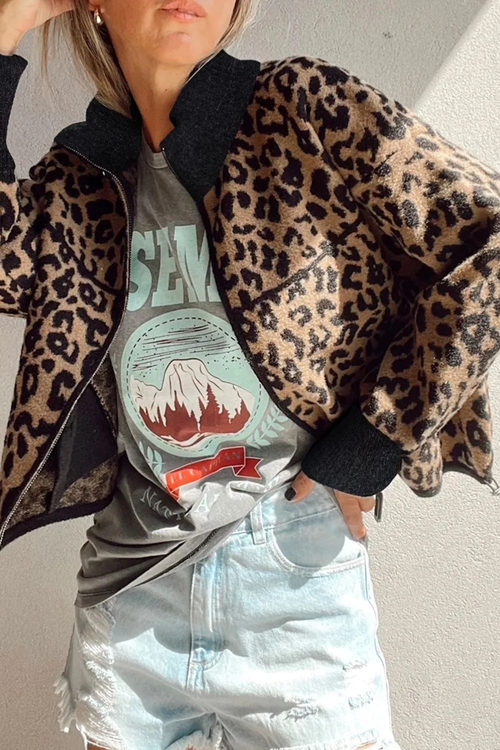 Leopard Zip Up Long Sleeve Jacket, image 2