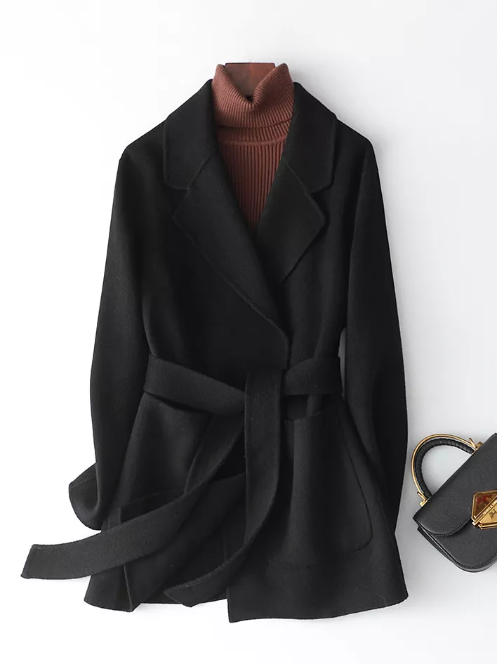 Double-Sided Wool Coat with Belted