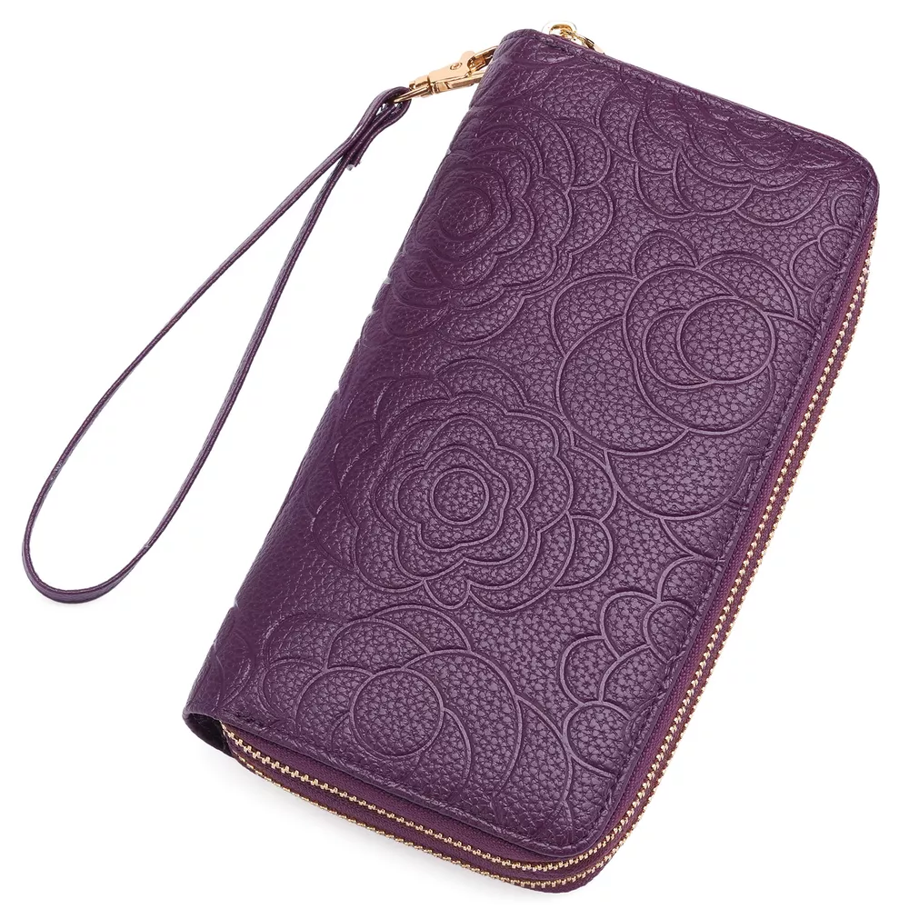 Embossed Floral Pattern Double Zipper Wallet, image 2