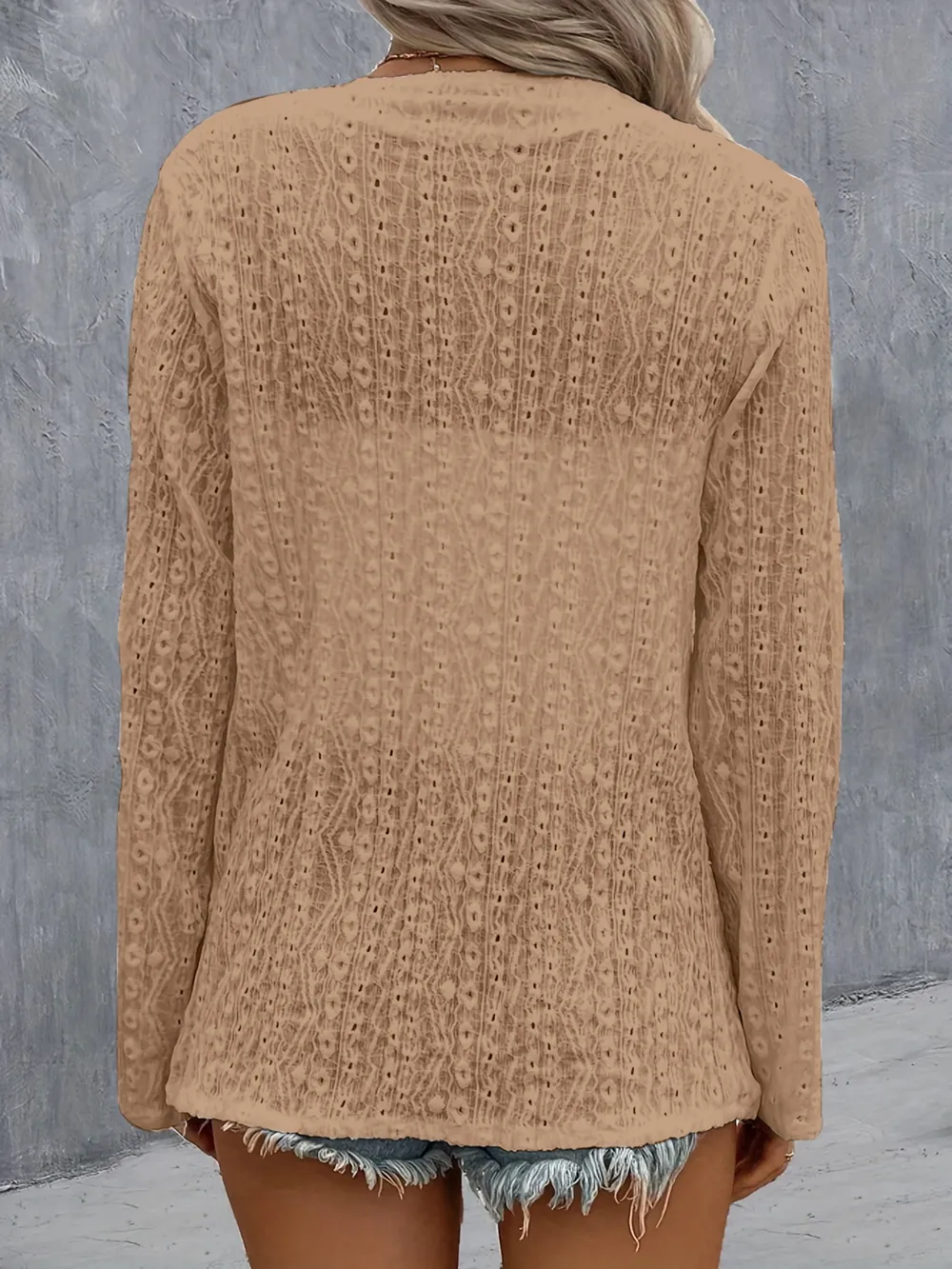 Eyelet Roll-Tab Sleeve Cardigan, image 2