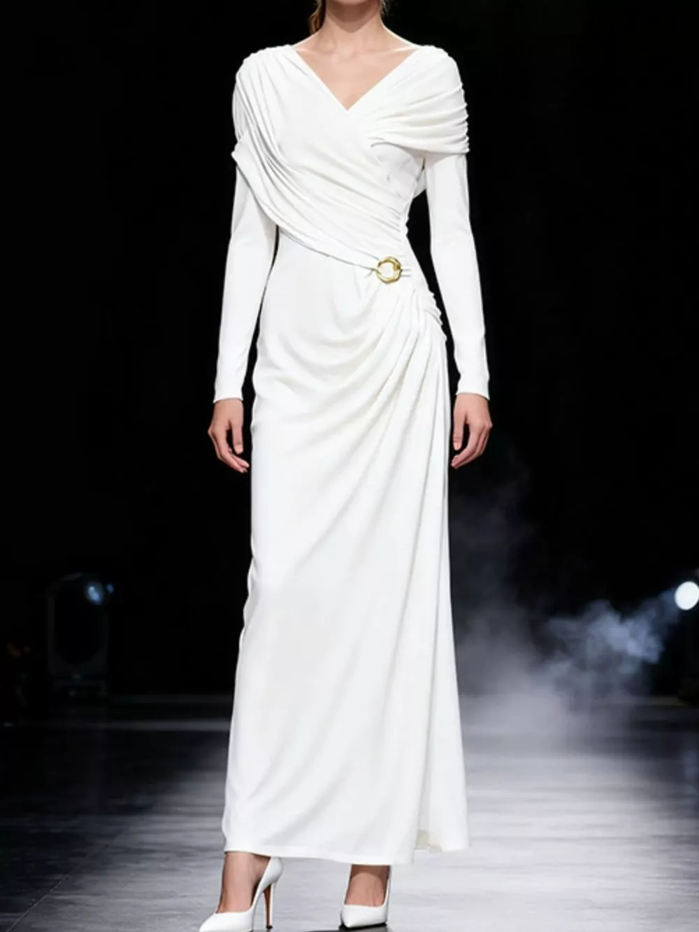 Ruched Draped Long Sleeve Maxi Dress, image 2