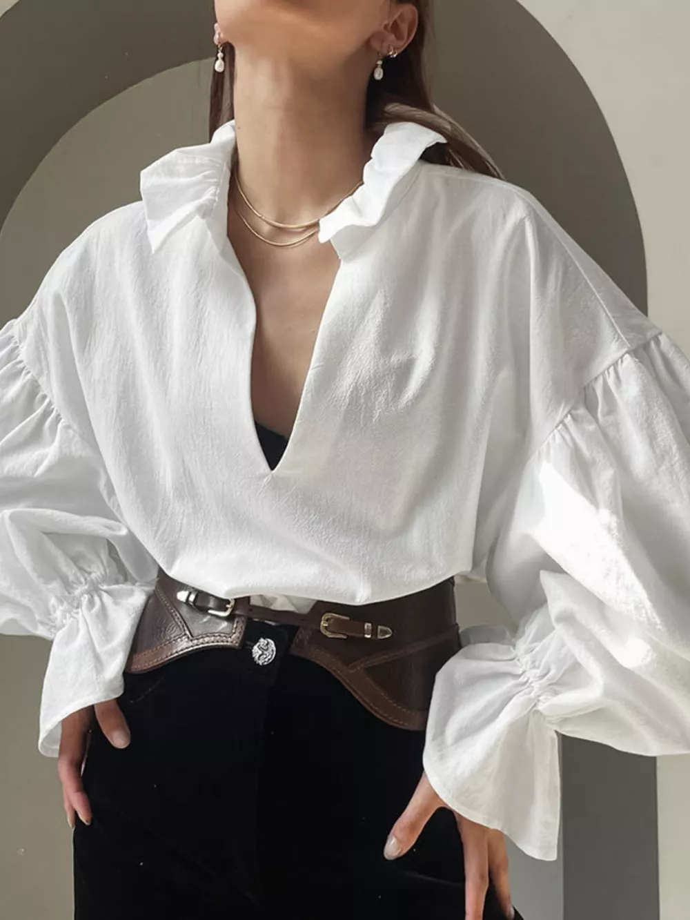 Notched Flounce Sleeve Blouse, image 3
