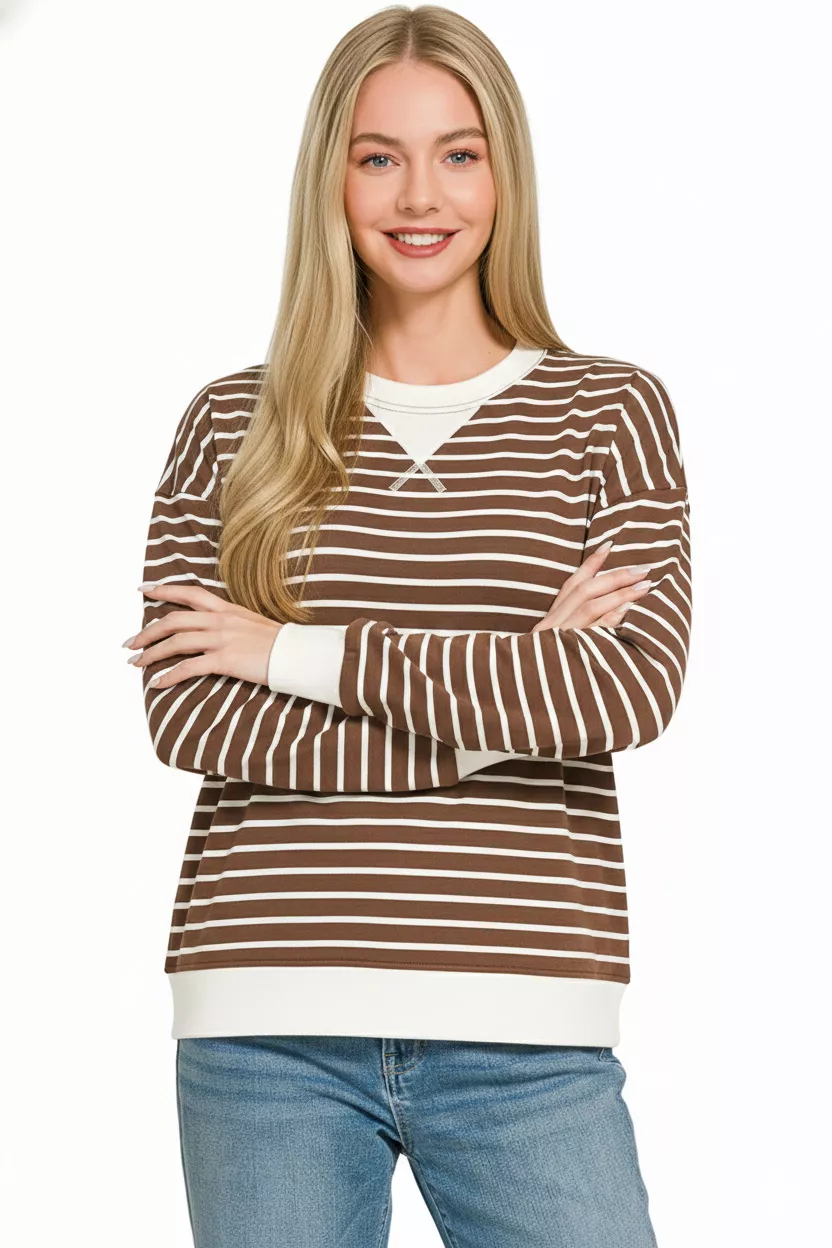 Contrast Striped Round Neck Sweatshirt, image 2