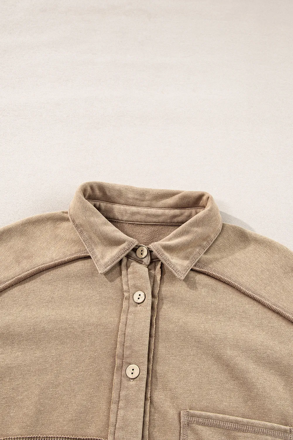 Waffle-Knit Collared Neck Long Sleeve Shacket, image 3