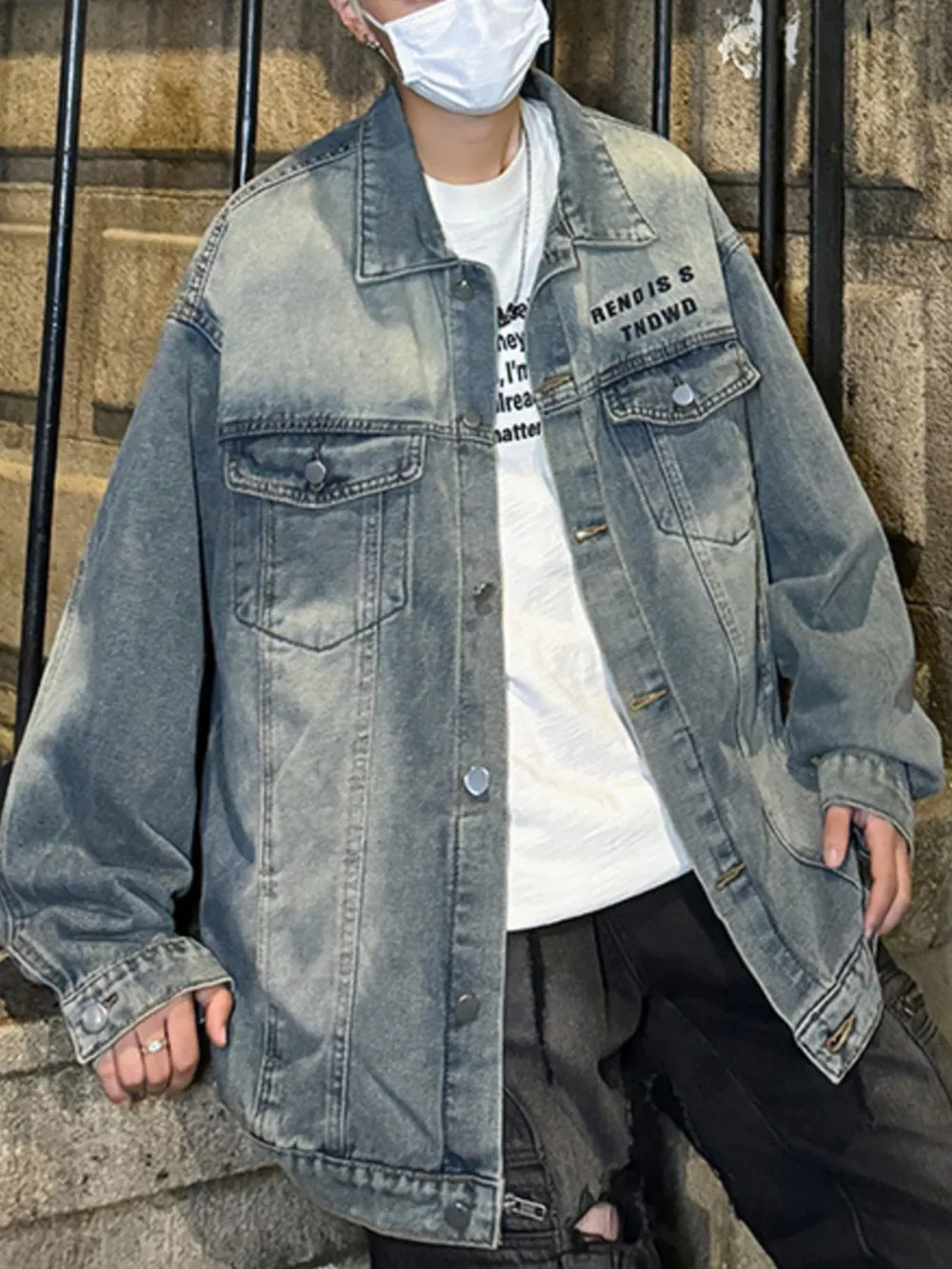 Men's Plus Size Oversized Button Up Washed Denim Jacket, image 2