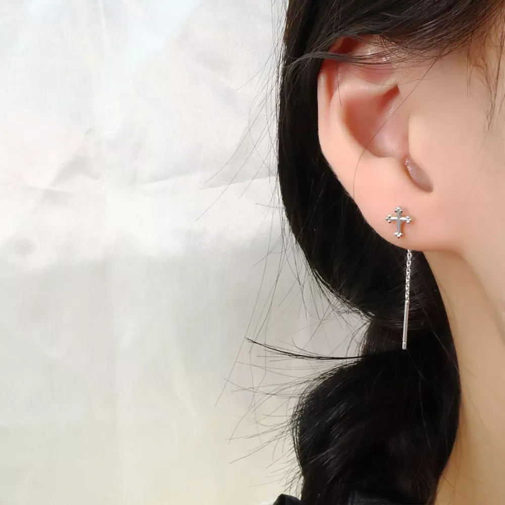 925 Sterling Silver Cross Earrings, image 3