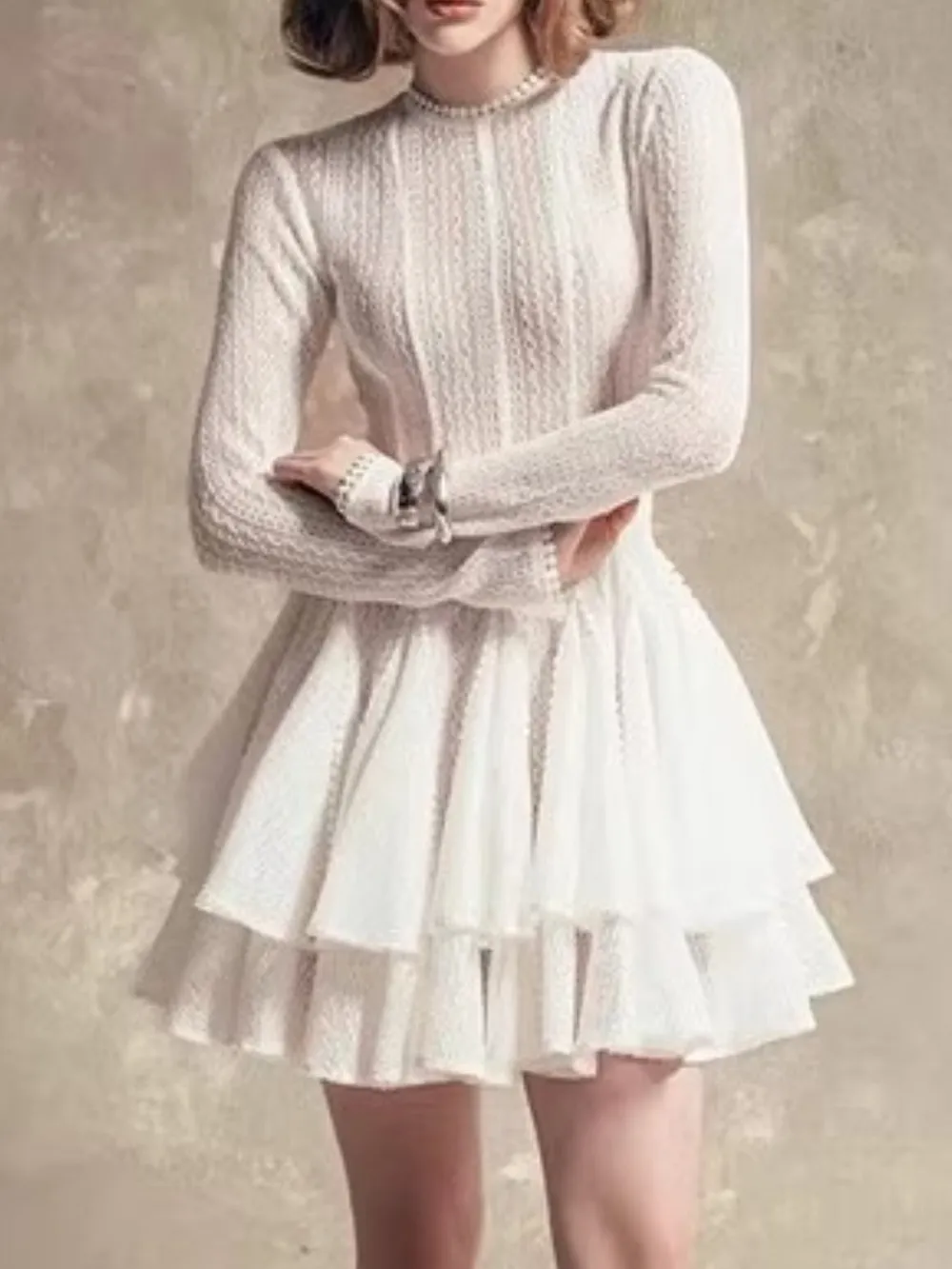 Layered Round Neck Long Sleeve Dress, image 3