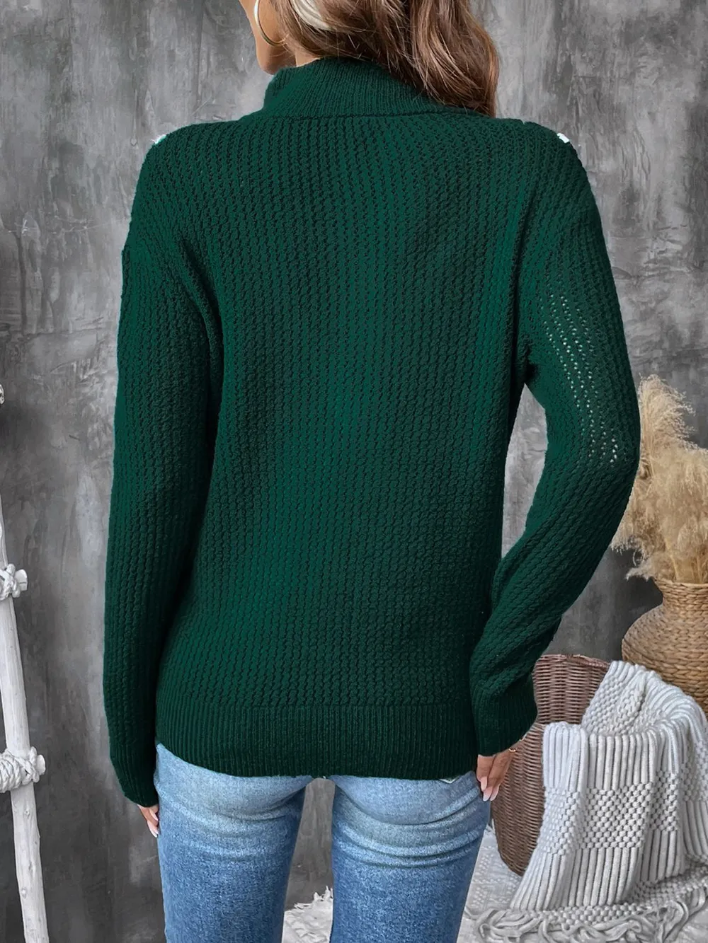 Contrast Half Zip Long Sleeve Sweater, image 2