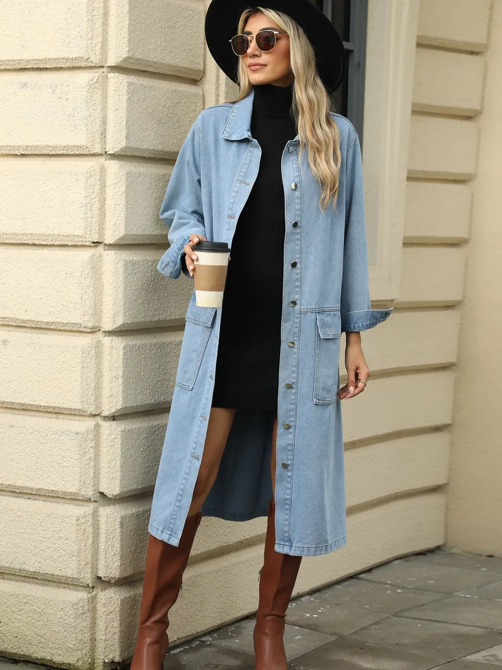 Pocketed Button Down Collared Neck Denim Jacket, image 2