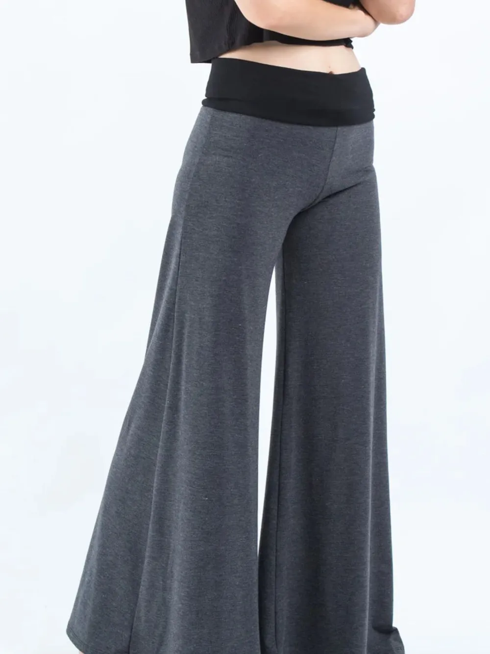 High Waisted Wide Leg Yoga Pants with Contrast Waistband, image 2