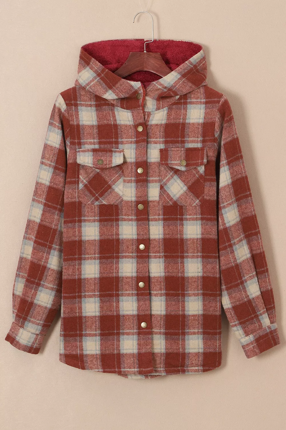 Fleece Lined Plaid Hooded Jacket, image 2