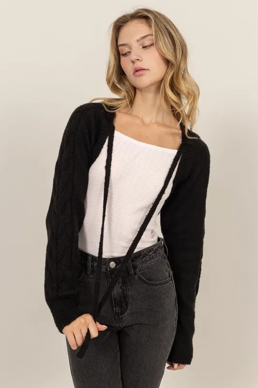 Cable-Knit Tie-Front Shrug